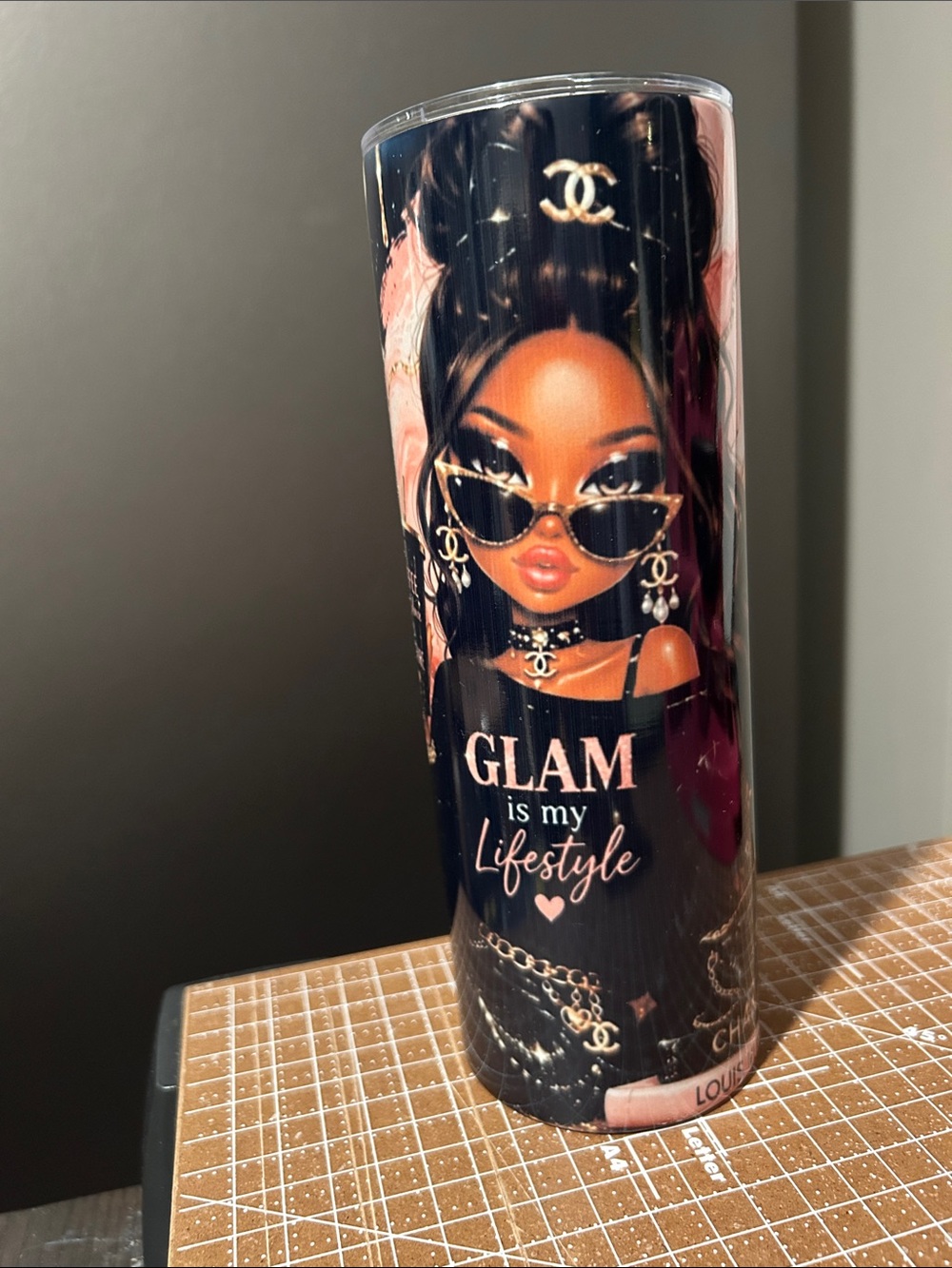 Glam /Too Glam to give a damn s.s.20 oz tumbler with straw,in box NWT